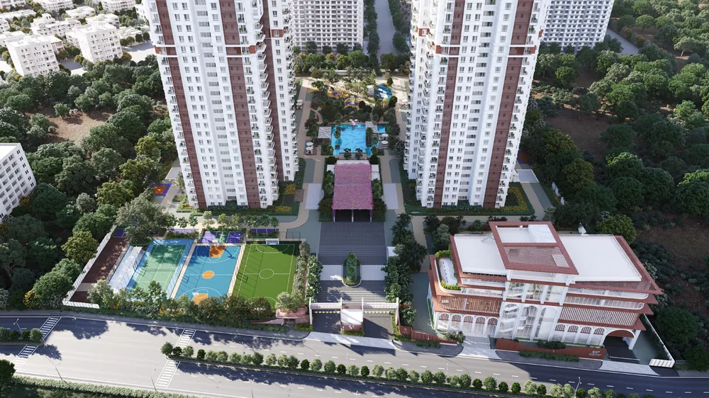 Artist's impression of the four towers and clubhouse from above